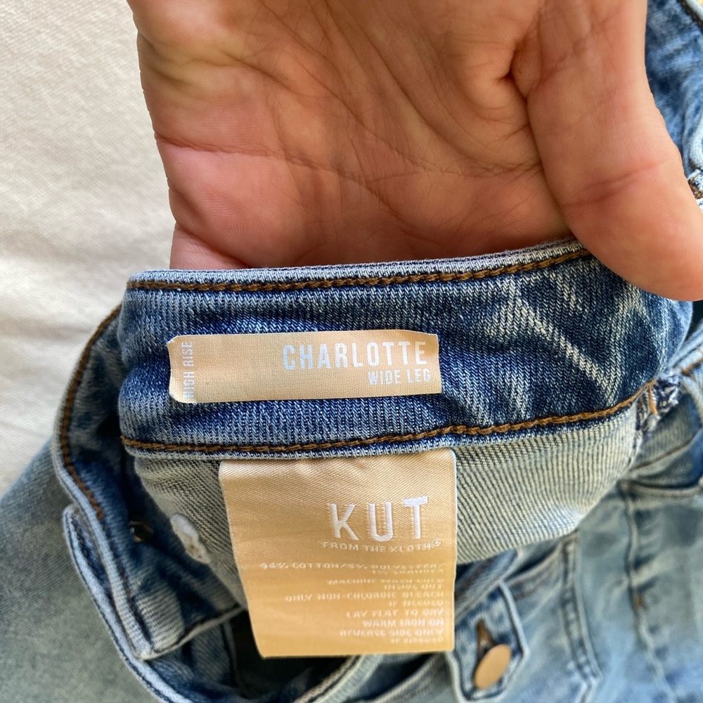 Kut from the Kloth Charlotte High Rise Wide Leg Blue Straight Jeans Women’s 12 - Picture 7 of 14